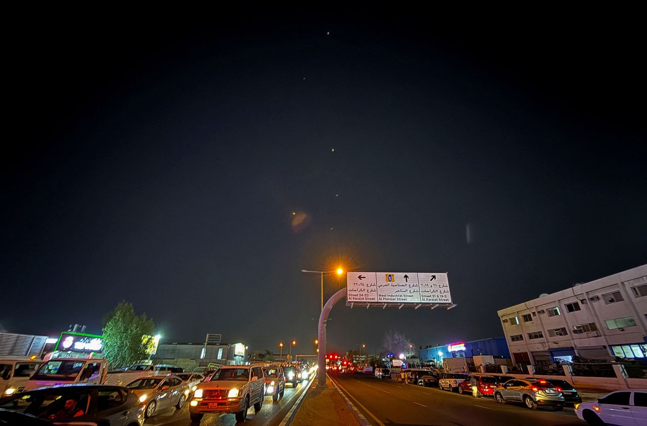 Traces are seen in the sky after Iran's armed forces say they targeted The Al-Udeid base in a missile attack in Qatar on June 23.