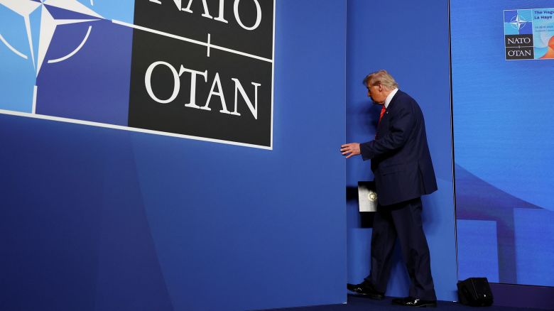 President Donald Trump leaves following a press conference at the NATO summit in The Hague, Netherlands on June 25.