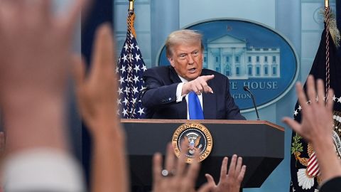 President Donald Trump speaks to the media in the Press Briefing Room at the White House in Washington, DC, on June 27. 
