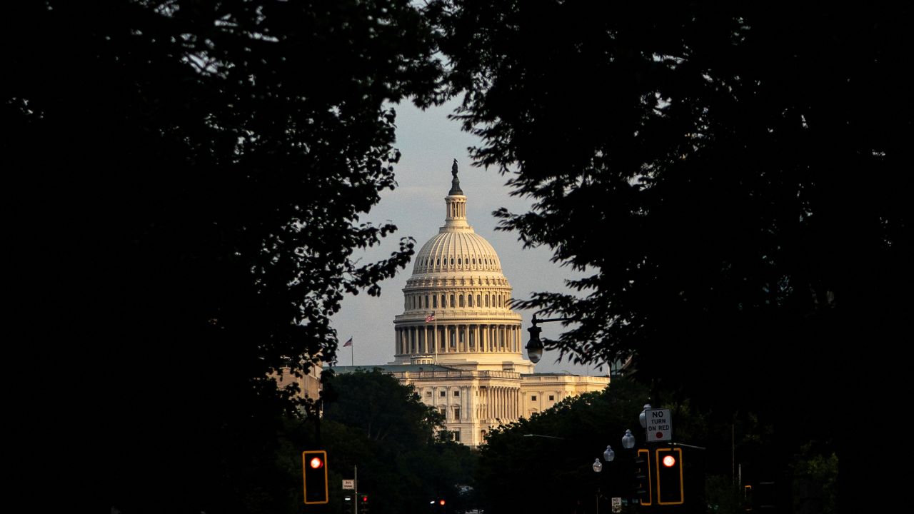 Stoplights change in front of the US Capitol in Washington, DC, on June 30.