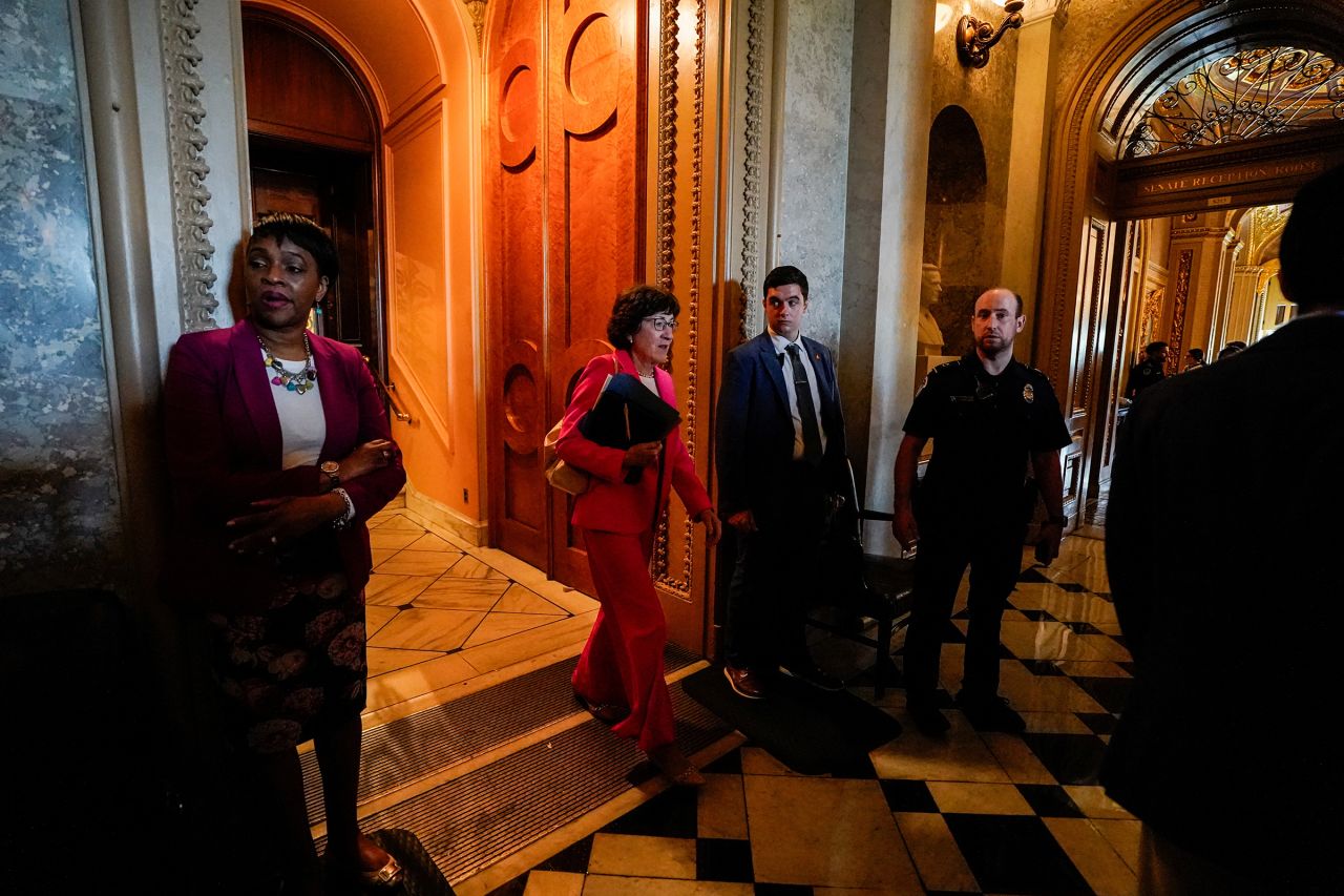 Sen. Susan Collins walks after the Senate passes President Donald Trump’s sweeping spending and tax bill on Capitol Hill in Washington, DC, on July 1.
