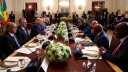 Liberian President Joseph Boakai, right, attends a lunch with other African leaders hosted by US President Donald Trump in the State Dining Room at the White House in Washington, DC, on July 9. 