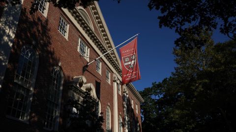 A flag hangs on campus at Harvard University in Cambridge, Massachusetts, on September 4.