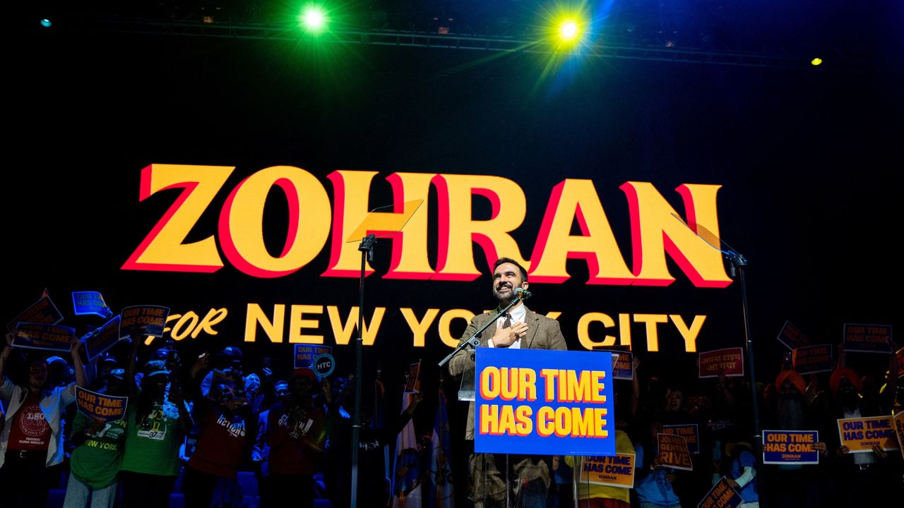 Democratic candidate for New York City Mayor Zohran Mamdani gestures at a campaign rally in the Manhattan borough of New York City, on Monday.
