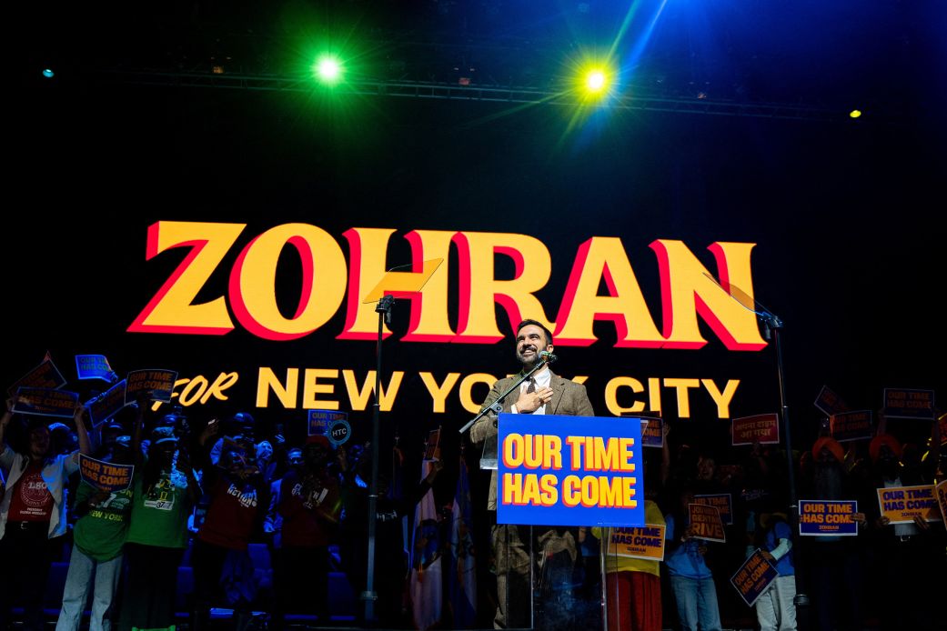 Democratic candidate for New York City mayor Zohran Mamdani gestures at a campaign rally in the Manhattan borough of New York City, on Monday.