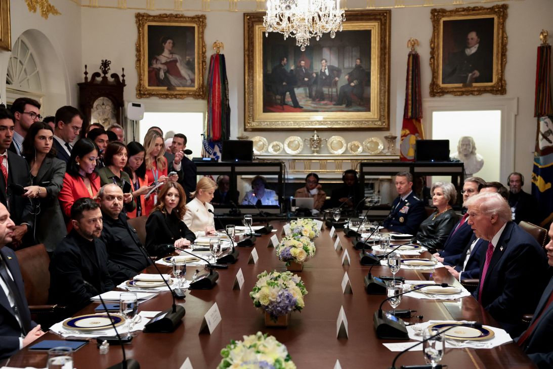 President Donald Trump meets with Ukraine's President Volodymyr Zelensky over lunch in the White House in Washington, DC, on October 17.