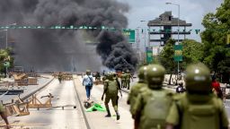 Tanzanian riot police disperse demonstrators during violent protests that marred the election following the disqualification of the two leading opposition candidates in Dar es Salaam, Tanzania, October 29, 2025.