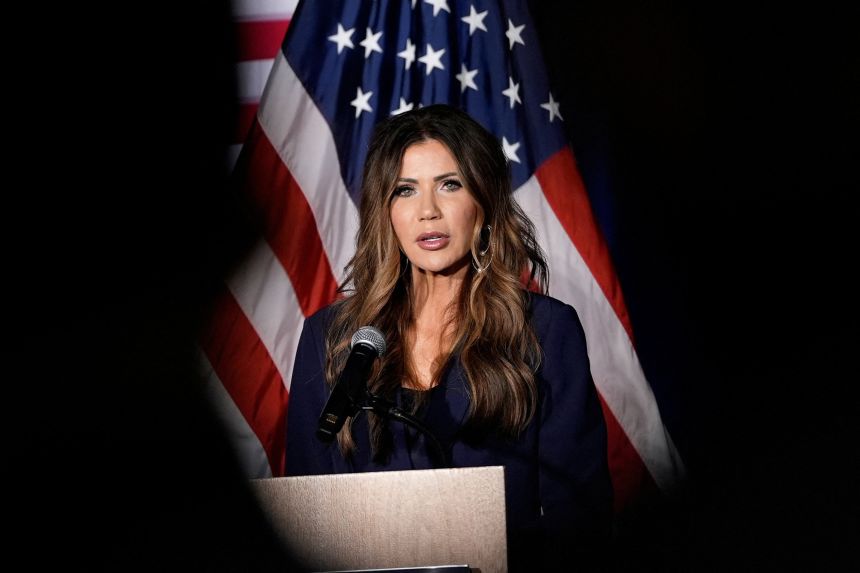 US Homeland Security Secretary Kristi Noem speaks at the Citadel Patriot Dinner at the Citadel, in Charleston, South Carolina, on November 6.