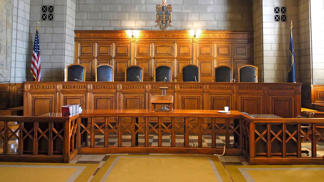 The State Supreme Court Bench inside the The State Capitol Building in Lincoln, Nebraska.