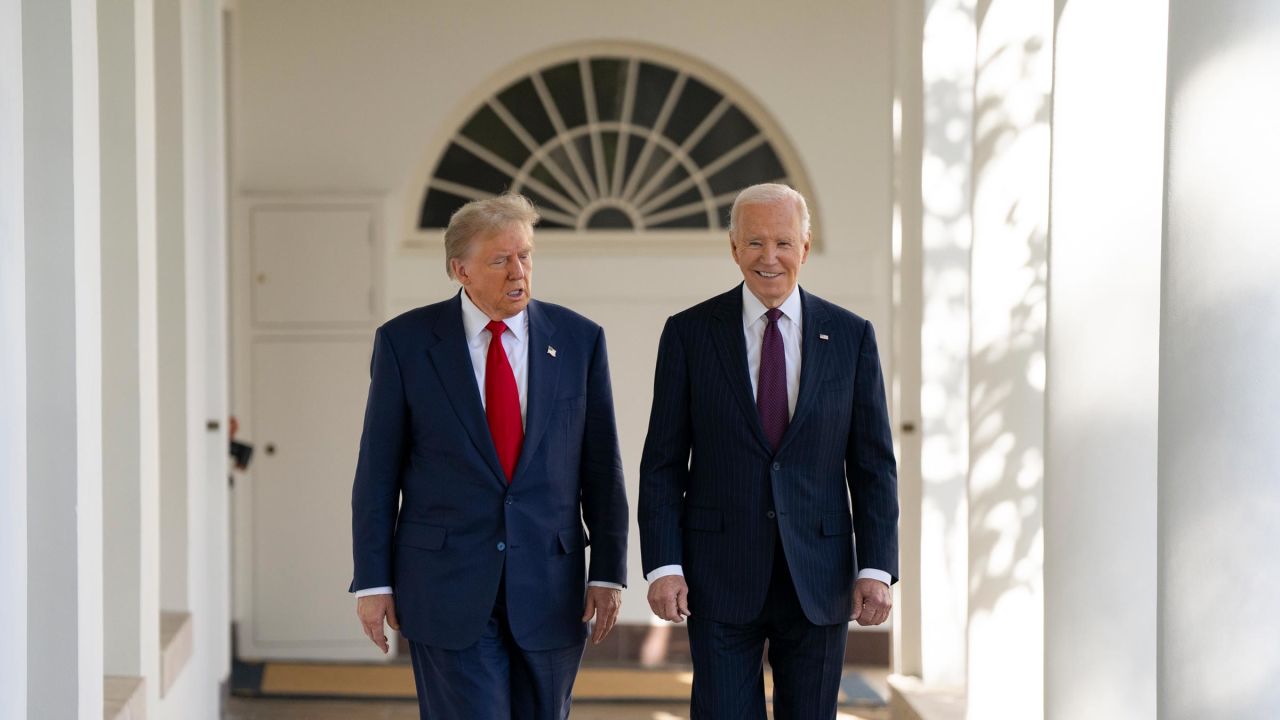 In this handout photo from the White House, President Joe Biden walks to the Oval Office with President-elect Donald Trump on Wednesday.