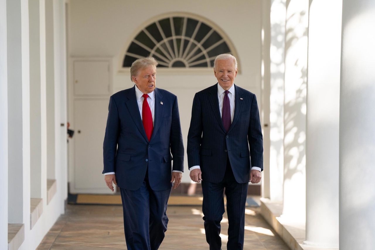 In this handout photo from the White House, President Joe Biden walks to the Oval Office with President-elect Donald Trump on Wednesday.