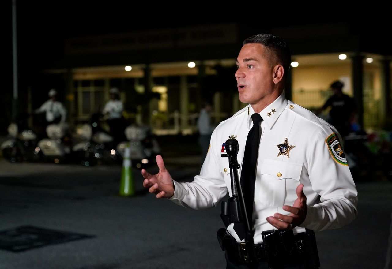 Hillsborough County Florida Sheriff Chad Chronister speaks to the media before the first day of school at Sessums Elementary School in August 2021. 