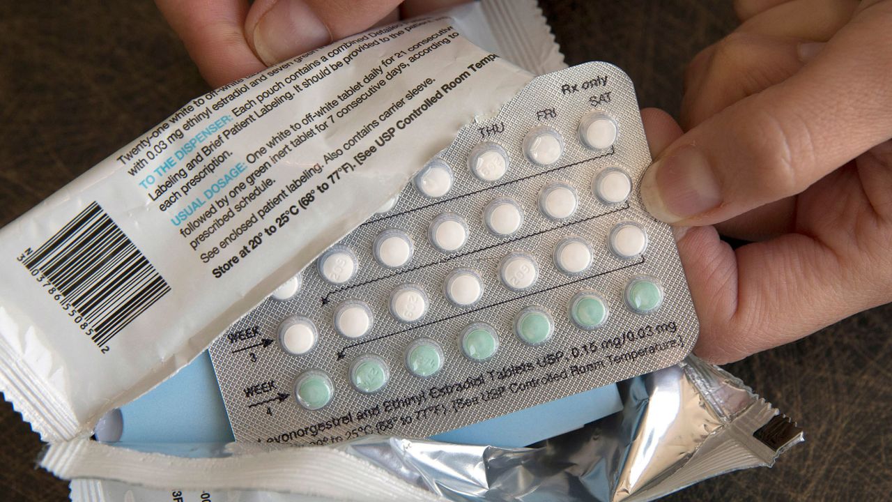 A one-month dosage of hormonal birth control pills is displayed in Sacramento, California, in 2016.