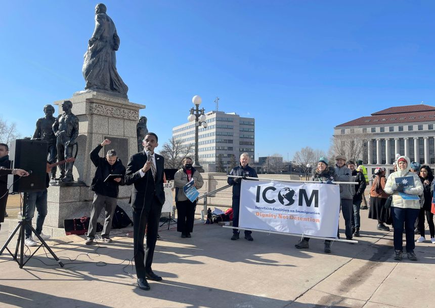 In this February 2024 photo, Minnesota Sen. Omar Fateh speaks in support of the North Star Act at a rally in St. Paul, Minnesota.