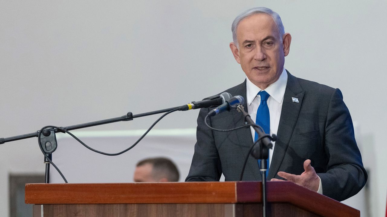 Prime Minister Benjamin Netanyahu speaks during a gathering of Jewish leaders at the Museum of Tolerance in Jerusalem on February 18.