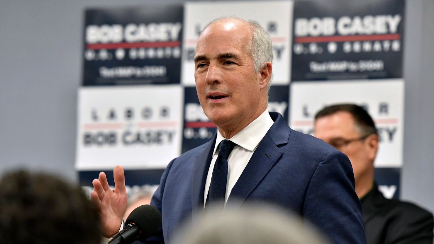 Sen. Bob Casey speaks during an event at AFSCME Council 13 offices on March 14 in Harrisburg, Pennsylvania. 