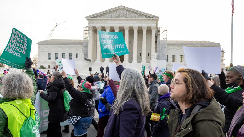 Abortion-rights groups march outside the Supreme Court on Tuesday, March 26, in Washington, DC. 