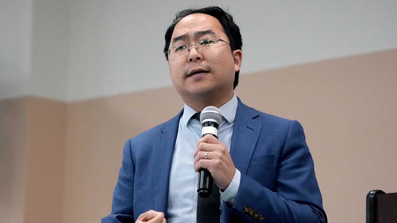 Rep. Andy Kim speaks to delegates in Paramus, New Jersey, on March 4. A federal judge on Friday, March 29, agreed to block New Jersey's unique primary ballot design, which has been widely criticized as boosting the prospects of party-backed candidates.