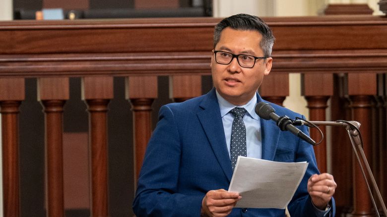 Republican Assembly member Vince Fong speaks on the floor of the California Assembly on Thursday, April 11, 2024.