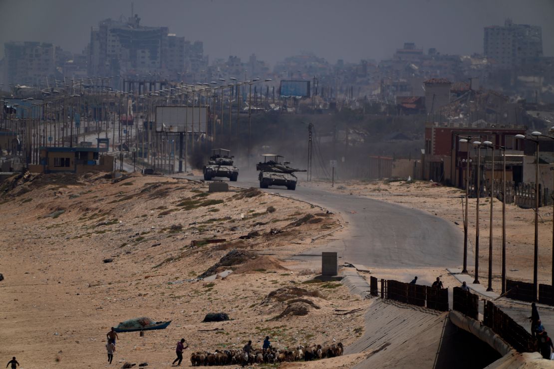 Israeli army tanks are seen in the central Gaza Strip on Saturday, May 18, 2024.