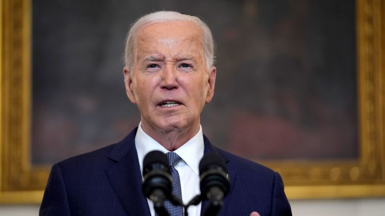 President Joe Biden delivers remarks on the verdict in former President Donald Trump's hush money trial and on the Middle East, from the State Dining Room of the White House, on Friday, May 31, in Washington, DC.