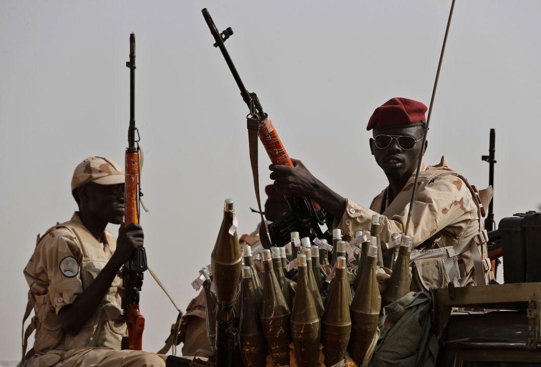 This 2019 photo shows Sudanese soldiers from the Rapid Support Forces in the East Nile province, Sudan.