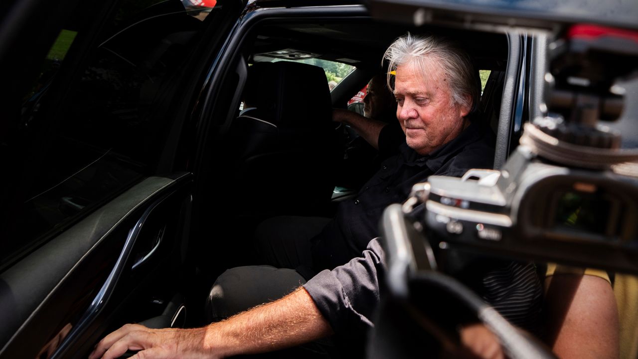 Steve Bannon gets into his car before reporting to Danbury Federal Correctional Institution on July 1 in Danbury, Connecticut.