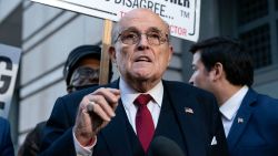 Rudy Giuliani speaks during a news conference outside federal court in Washington, Dec. 15, 2023.