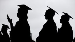 New graduates line up before the start of the Bergen Community College commencement at MetLife Stadium in East Rutherford, New Jersey, in 2018.