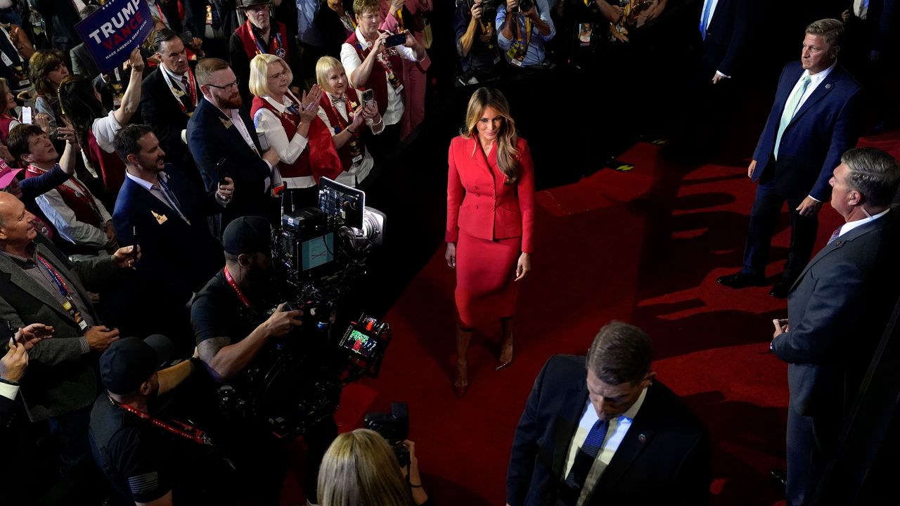 Former first lady Melania Trump attends the final night of the 2024 Republican National Convention at the Fiserv Forum.