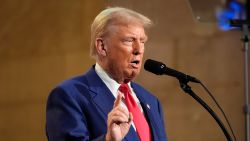 Former President Donald Trump answers questions during a campaign event at the Economic Club of New York on Thursday.