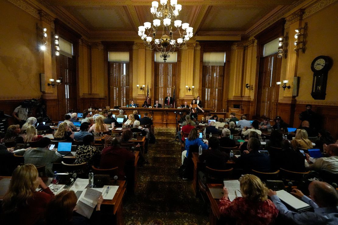 Georgia's State Election Board members discuss proposals for election rule changes at the State Capitol in Atlanta on September 20, 2024.