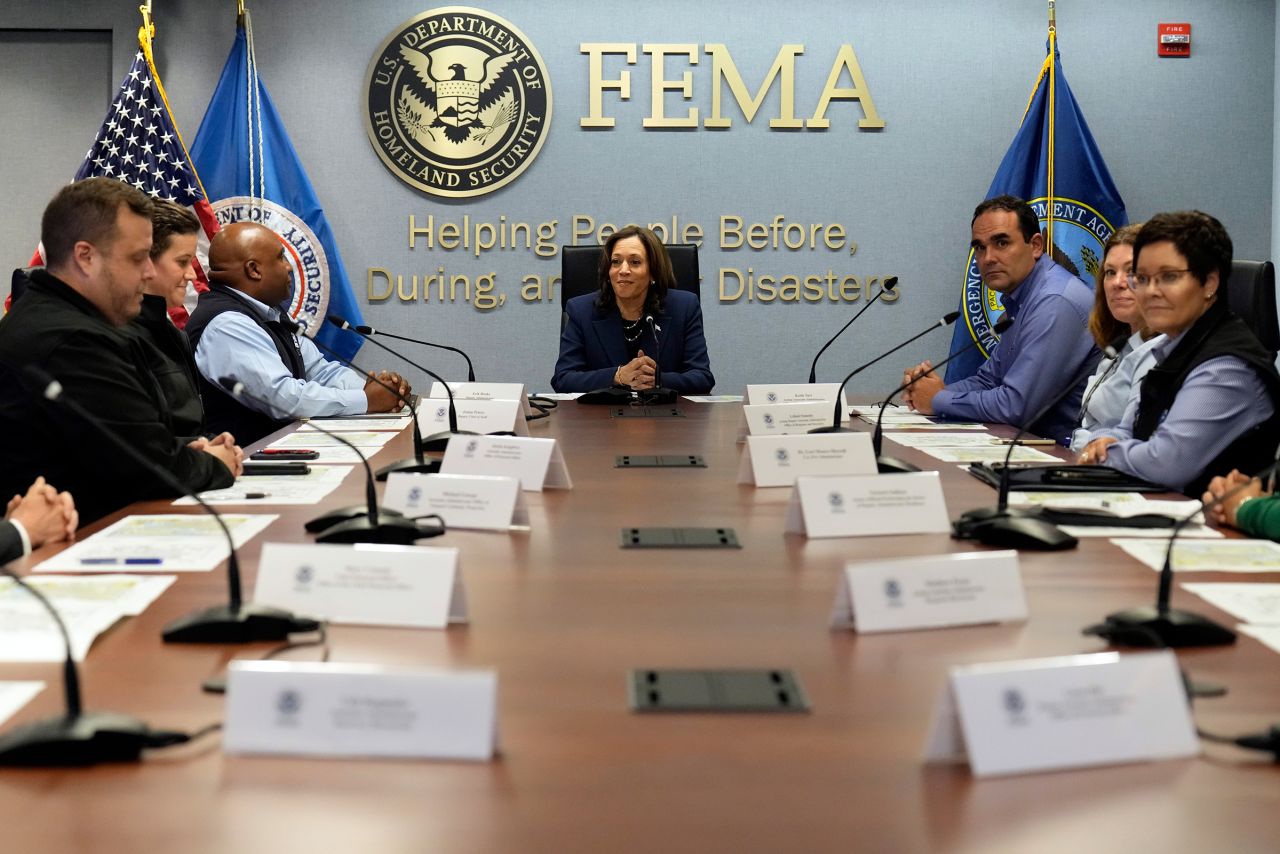 Vice President Kamala Harris prepares for a briefing at FEMA headquarters on Monday, September 30. 