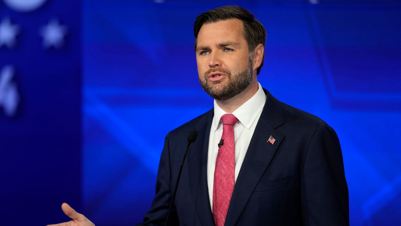 Sen. JD Vance, R-Ohio, speaks during a vice presidential debate hosted by CBS News, with Democratic vice presidential candidate Minnesota Gov. Tim Walz on Tuesday in New York.