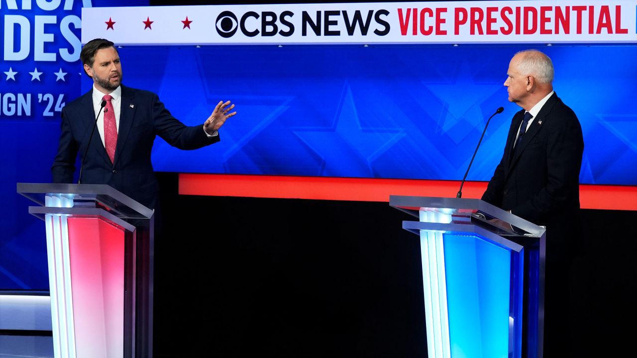 Sen. JD Vance speaks during a vice presidential debate hosted by CBS News with Minnesota Gov. Tim Walz on Tuesday in New York. 