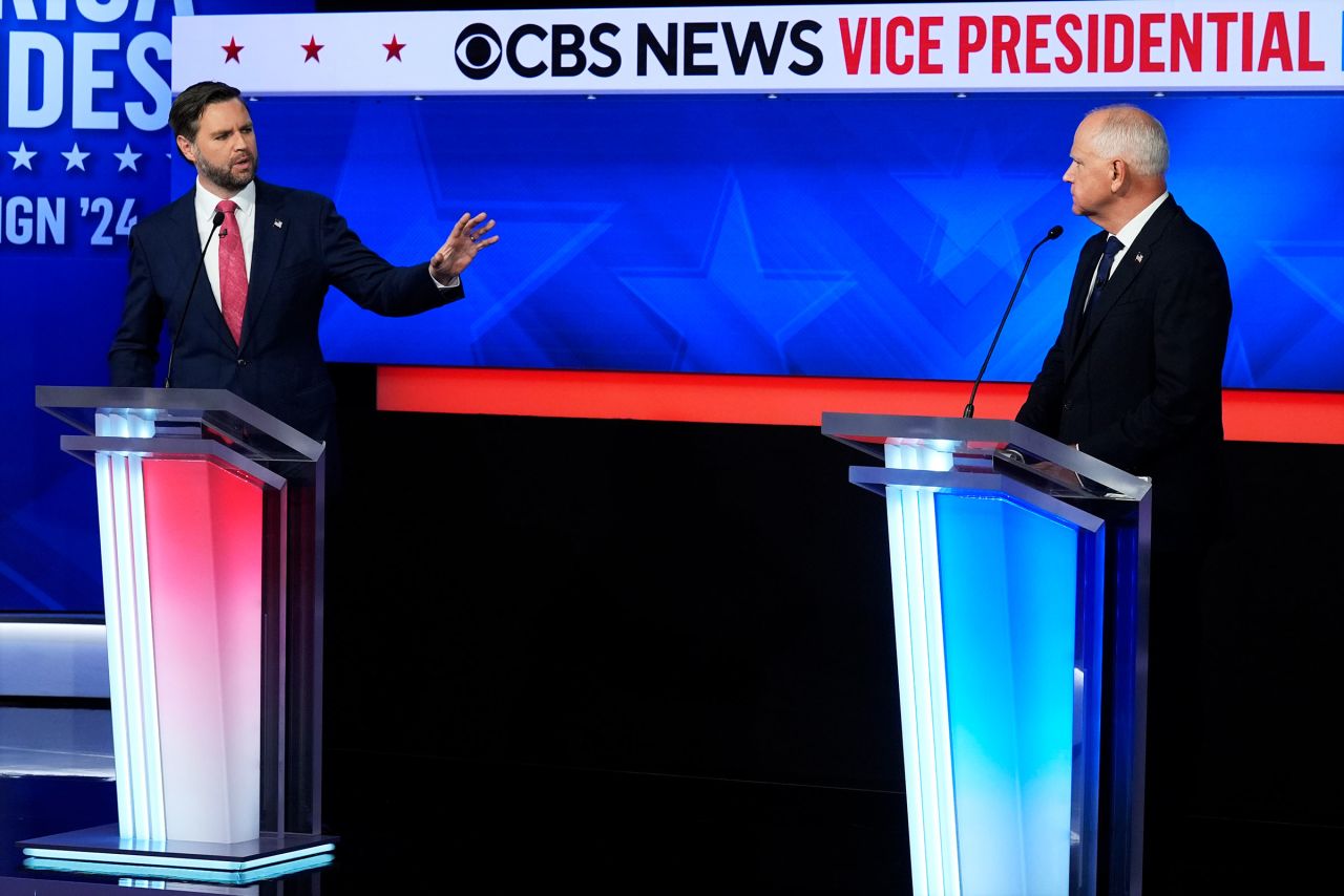 Sen. JD Vance speaks during a vice presidential debate hosted by CBS News with Minnesota Gov. Tim Walz on Tuesday in New York. 