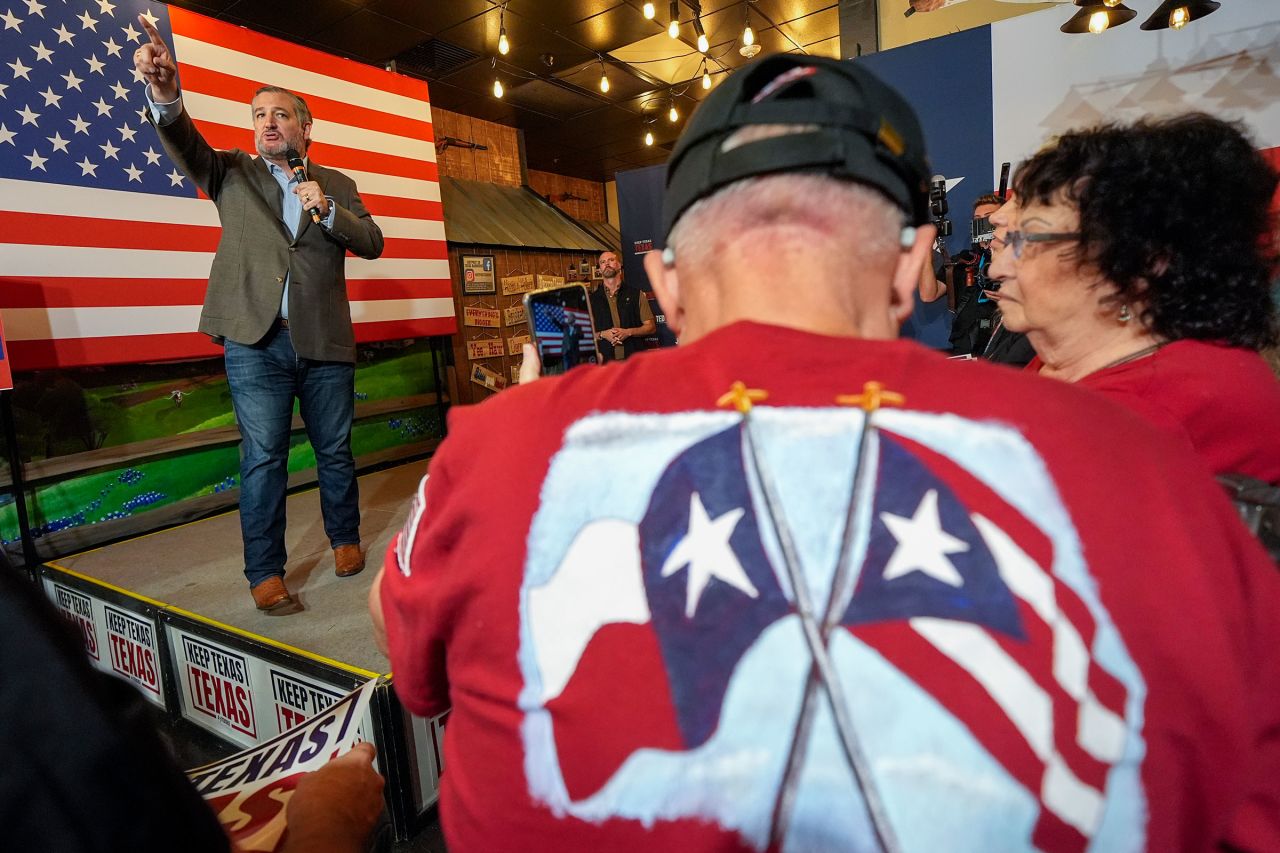 Sen. Ted Cruz addresses supporters during a campaign event on October 5 in Keller, Texas.