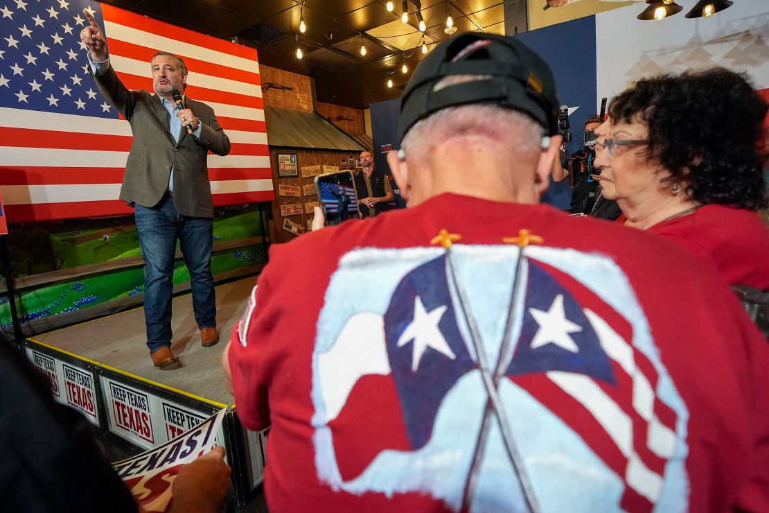 Sen. Ted Cruz addresses supporters during a campaign rally on Oct. 5 in Keller, Texas.