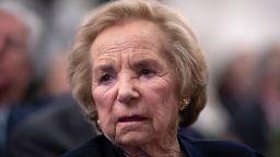 Ethel Kennedy, widow of Robert F. Kennedy, watches a video about her late husband during the Robert F. Kennedy Human Rights awards ceremony on Capitol Hill in Washington on Tuesday, June 5, 2018.