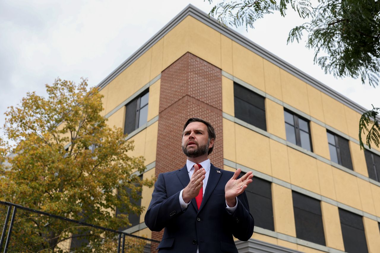 Vance speaks in front of the Minneapolis police department's 3rd precinct on October 14.