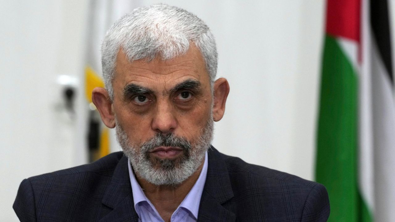 Yahya Sinwar chairs a meeting with Palestinian faction leaders at his office in Gaza City, April 13, 2022.