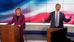 Wisconsin Senate candidates Republican Eric Hovde and Sen. Tammy Baldwin are seen before a televised debate on October 18 in Madison, Wisconsin. 