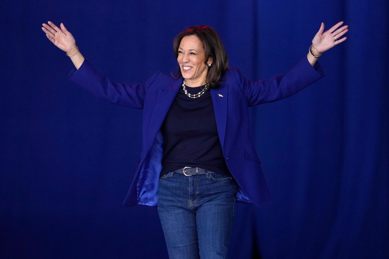 Vice President Kamala Harris arrives to speak during a campaign event at Talking Stick Resort Amphitheatre on October 31 in Phoenix.