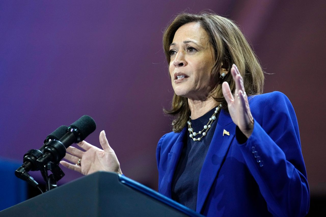 Vice President Kamala Harris speaks at a campaign rally in North Las Vegas, Nevada, on Thursday.