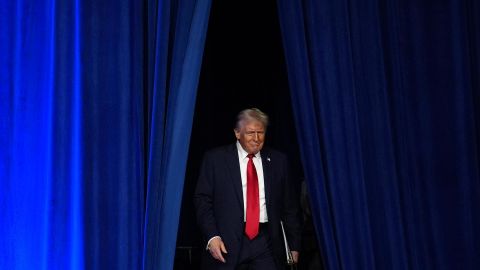 President-elect Donald Trump arrives at an election night watch party at the Palm Beach Convention Center on November 6 in West Palm Beach, Florida. 