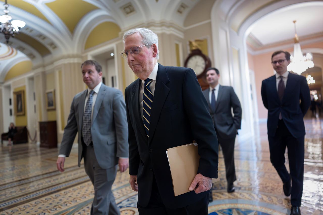 Senate Minority Leader Mitch McConnell walks to the chamber at the Capitol in Washington, DC, on November 12. 