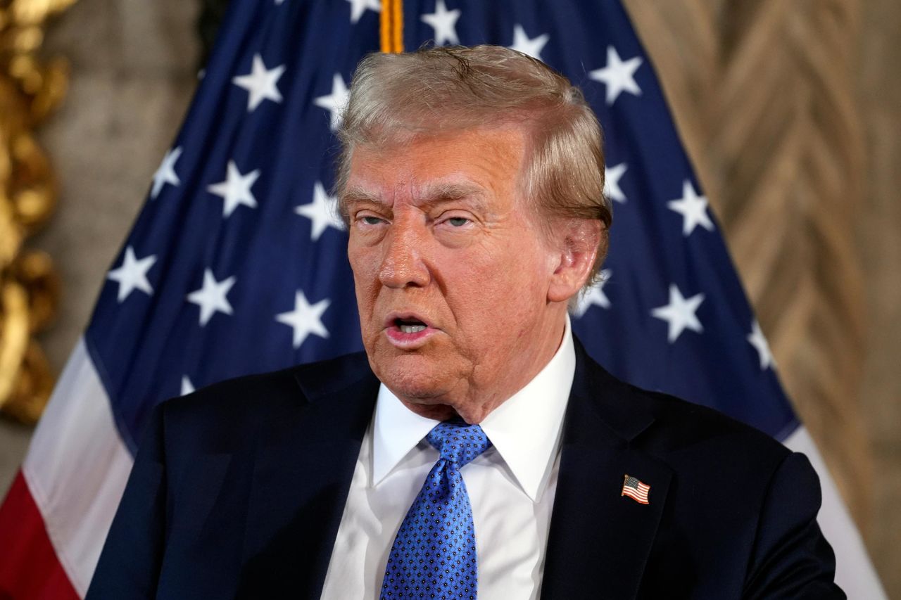 President-elect Donald Trump speaks at a press conference at Mar-a-Lago in Palm Beach, Florida, on December 16.