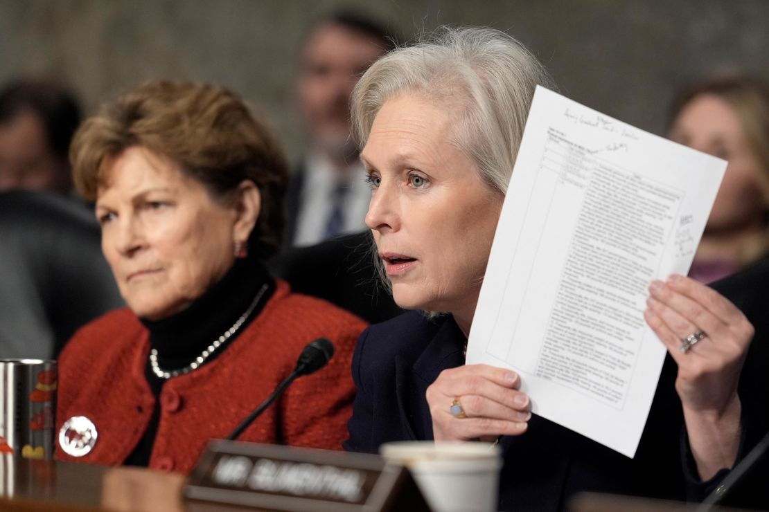 Sen. Kirsten Gillibrand speaks during the Senate Armed Services Committee confirmation hearing for Pete Hegseth, President-elect Donald Trump's choice to be Defense secretary, at the Capitol in Washington, DC, on January 14, 2025.