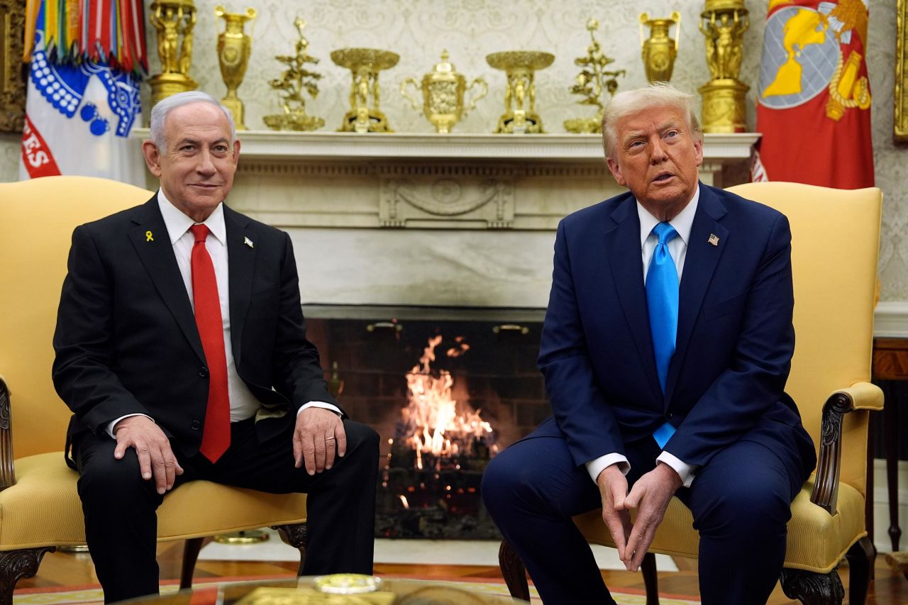 President Donald Trump meets with Israel's Prime Minister Benjamin Netanyahu in the Oval Office of the White House on February 4 in Washington, DC. 