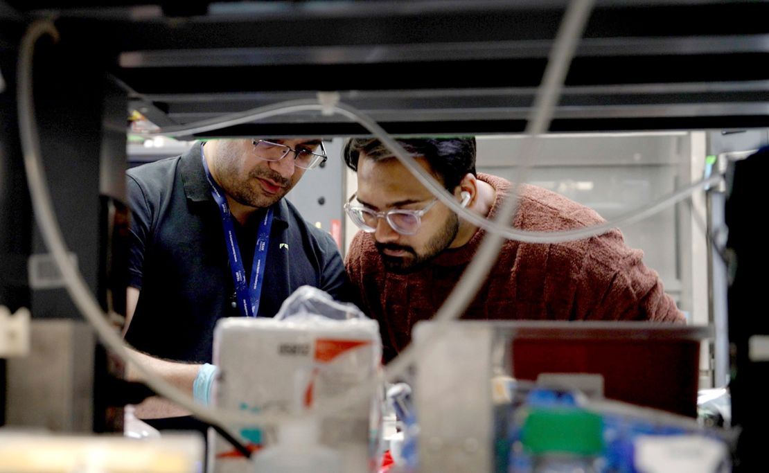 Lab workers at Johns Hopkins University in Baltimore in February.